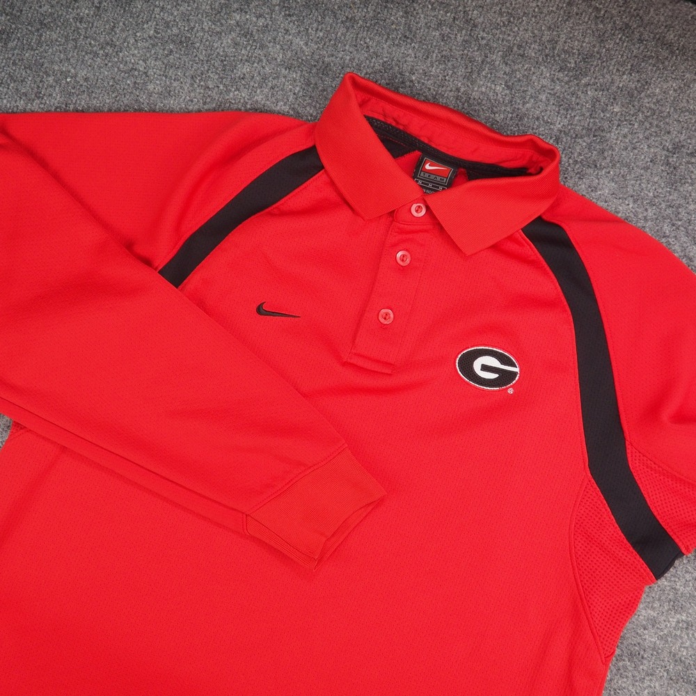 Vintage Georgia Bulldogs Polo Mens Med Nike Long Sleeve Red Football Gorpcore
